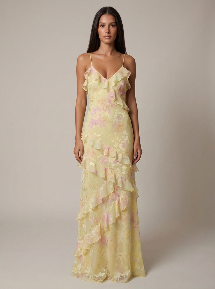 Yellow floral maxi dress front