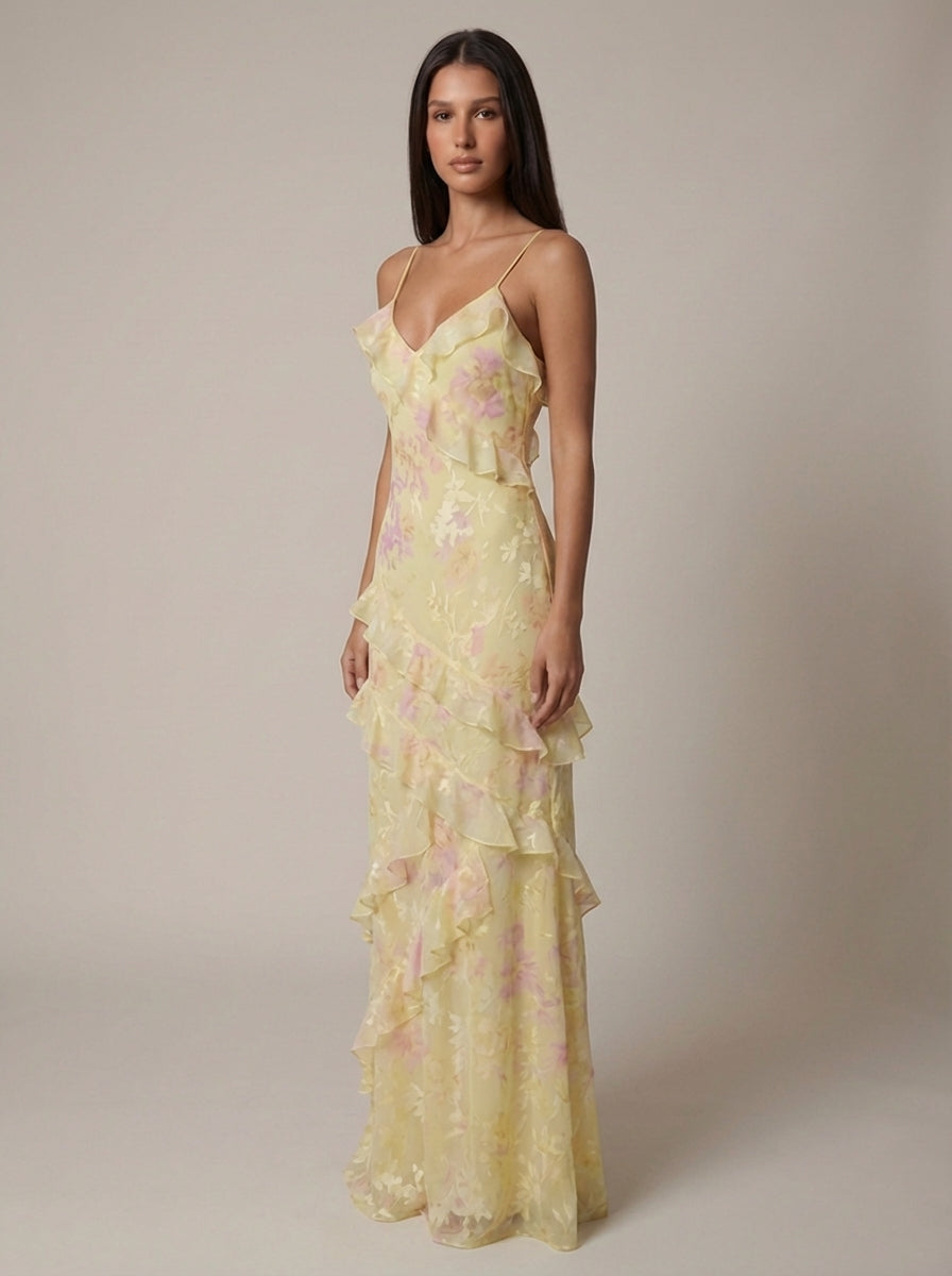 Yellow floral maxi dress detail