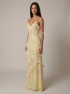 Yellow floral maxi dress detail