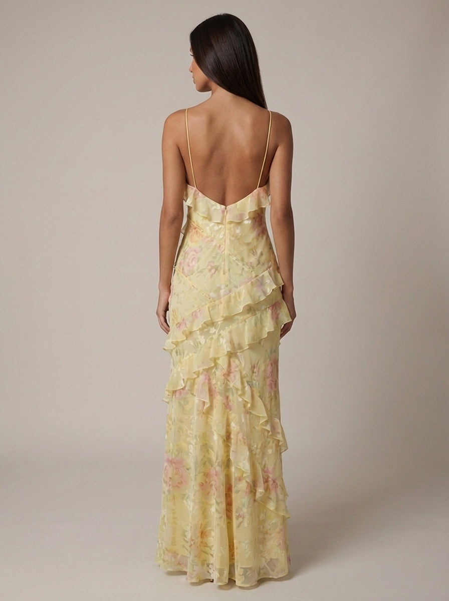 Yellow floral maxi dress back
