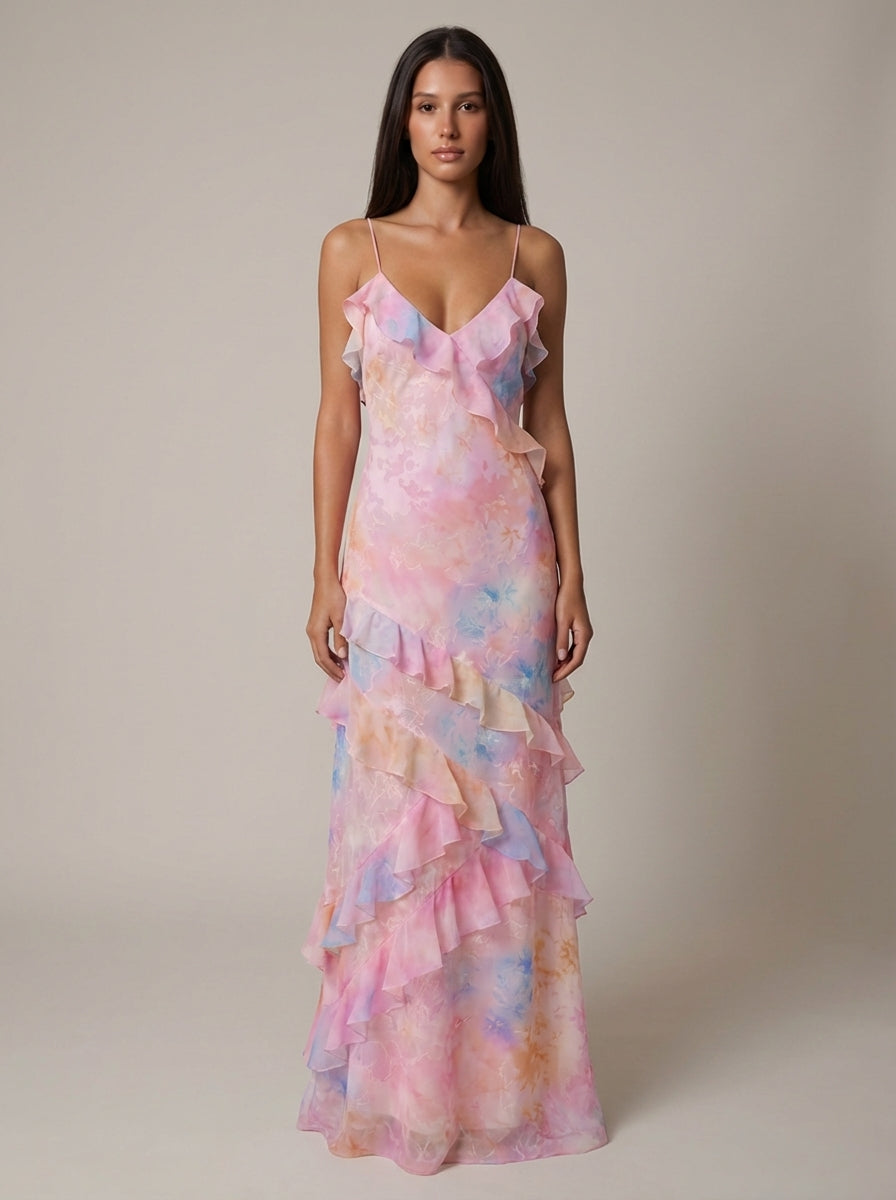 Pink floral maxi dress front