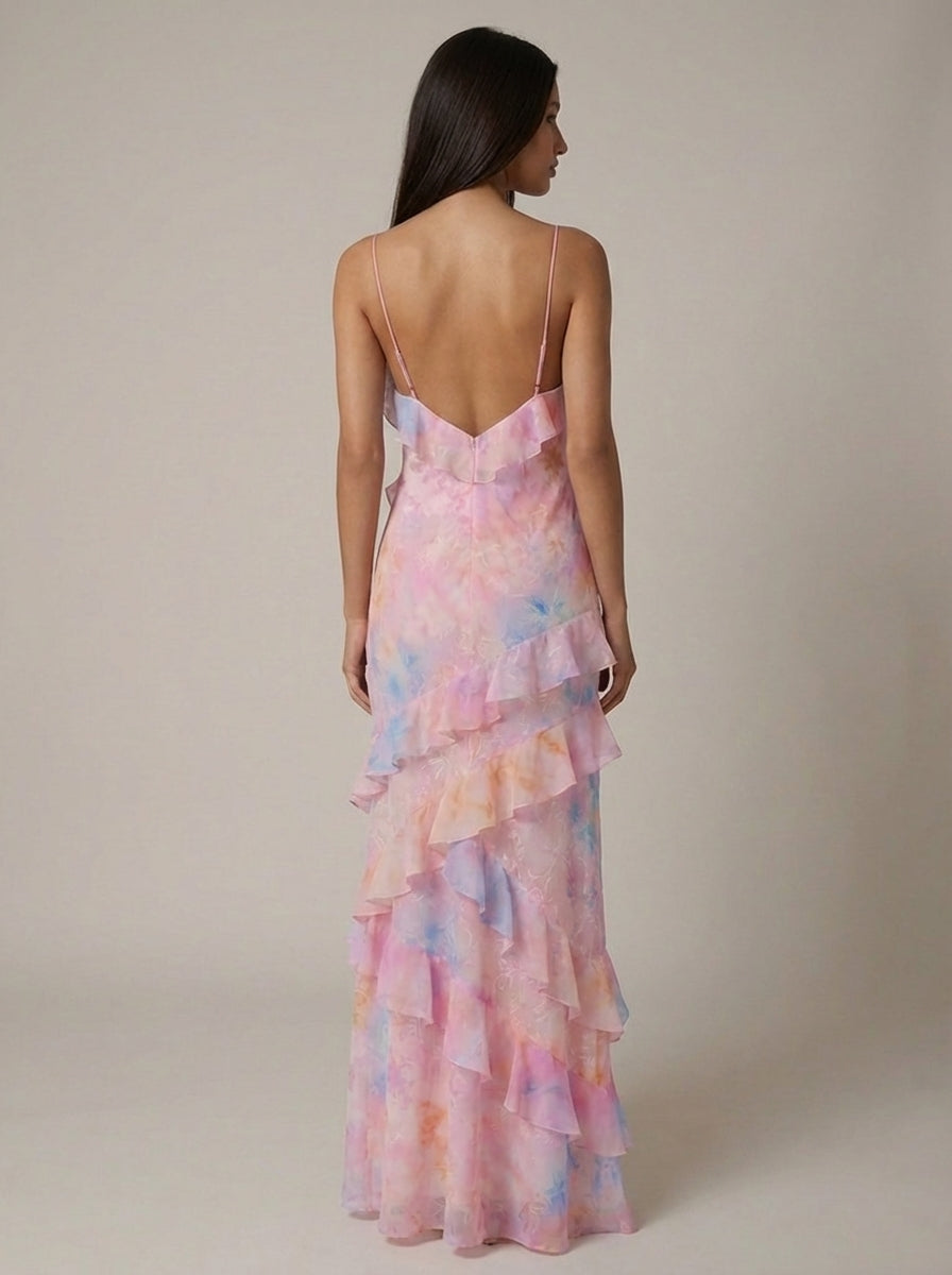 Pink floral maxi dress back