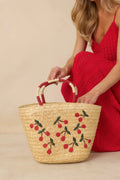 Women's Happened So Sweetly Natural Woven Cherry Embroidered Tote Bag | This Bag Measures 13" in Length 0
