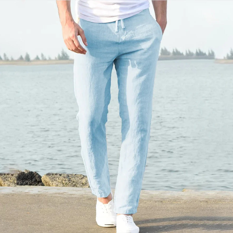 Harlow Collection | Men's Linen Trousers with Elastic Waistband | Lightweight Comfort for Warm Weather