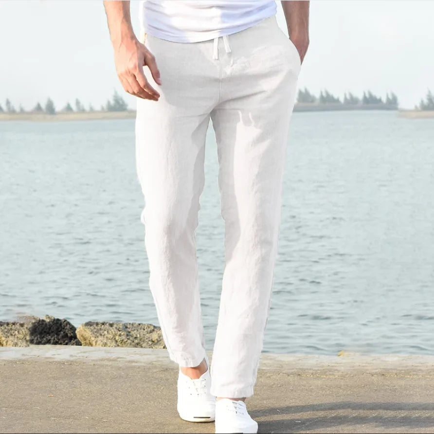 Harlow Collection | Men's Linen Trousers with Elastic Waistband | Lightweight Comfort for Warm Weather