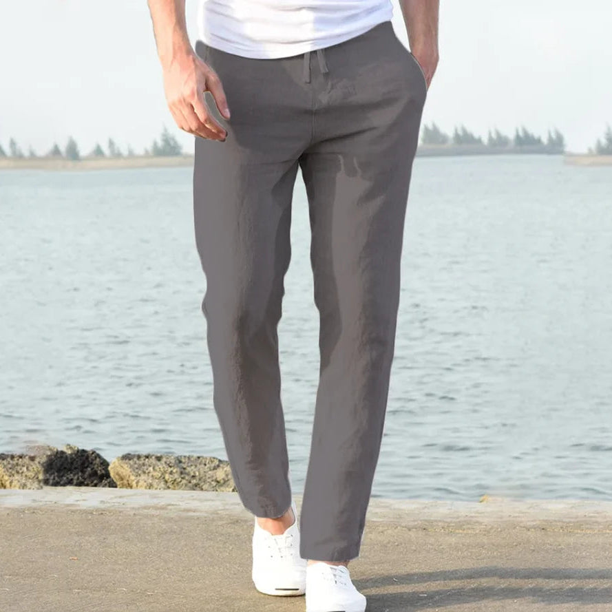 Harlow Collection | Men's Linen Trousers with Elastic Waistband | Lightweight Comfort for Warm Weather