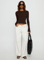 Harpur | Long Sleeve Backless Top in Chocolate with Adjustable Tie | Flared Sleeves for Comfort and Style