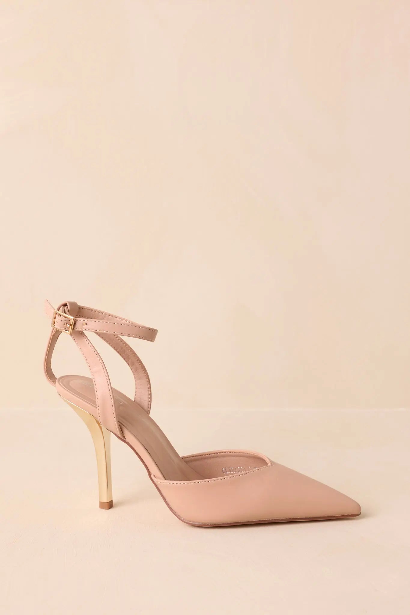 Women's Have It Your Way Beige Faux Leather Pointed Toe Ankle Strap Heels | Heel measures 3.75" 2