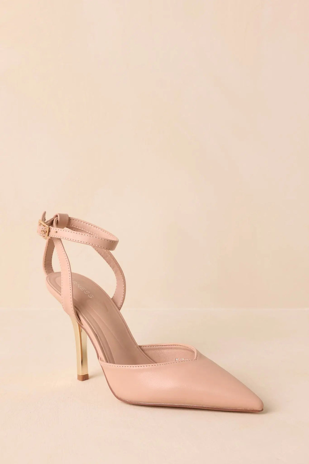 Women's Have It Your Way Beige Faux Leather Pointed Toe Ankle Strap Heels | Heel measures 3.75" 3