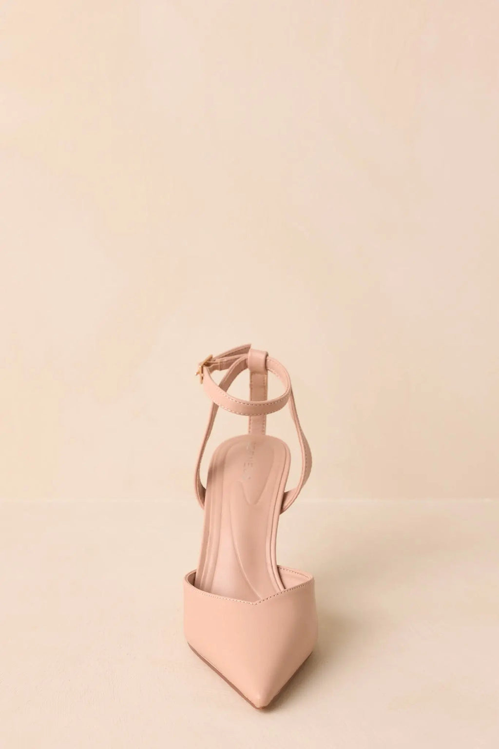Women's Have It Your Way Beige Faux Leather Pointed Toe Ankle Strap Heels | Heel measures 3.75" 6