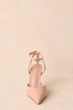 Women's Have It Your Way Beige Faux Leather Pointed Toe Ankle Strap Heels | Heel measures 3.75" 6