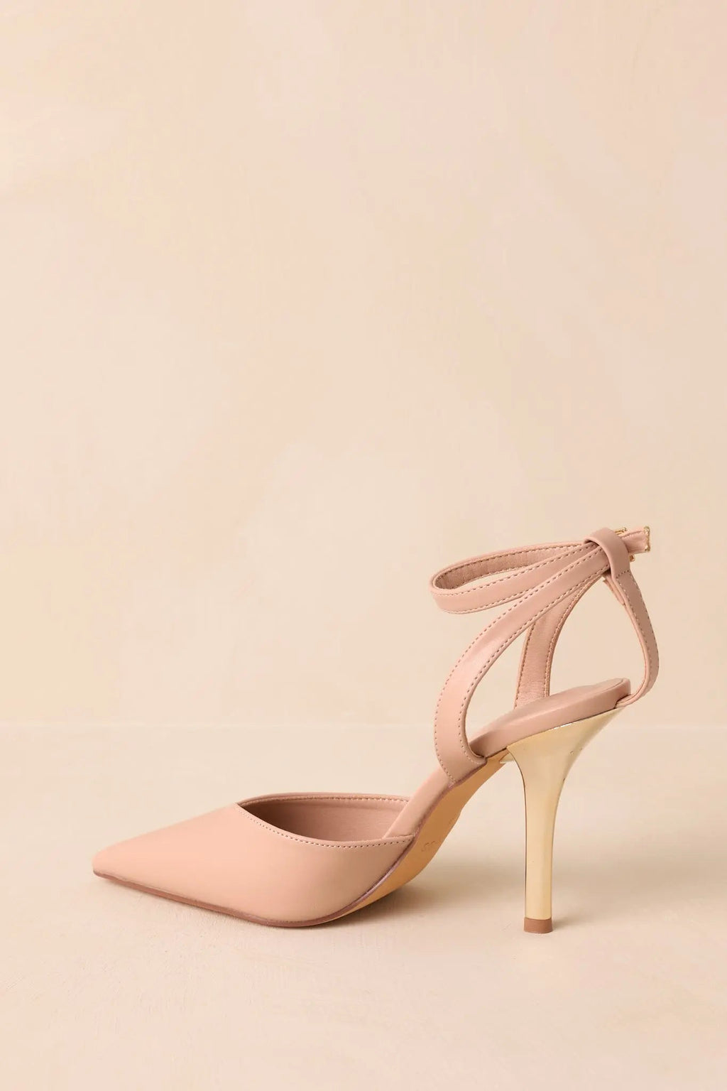 Women's Have It Your Way Beige Faux Leather Pointed Toe Ankle Strap Heels | Heel measures 3.75" 7