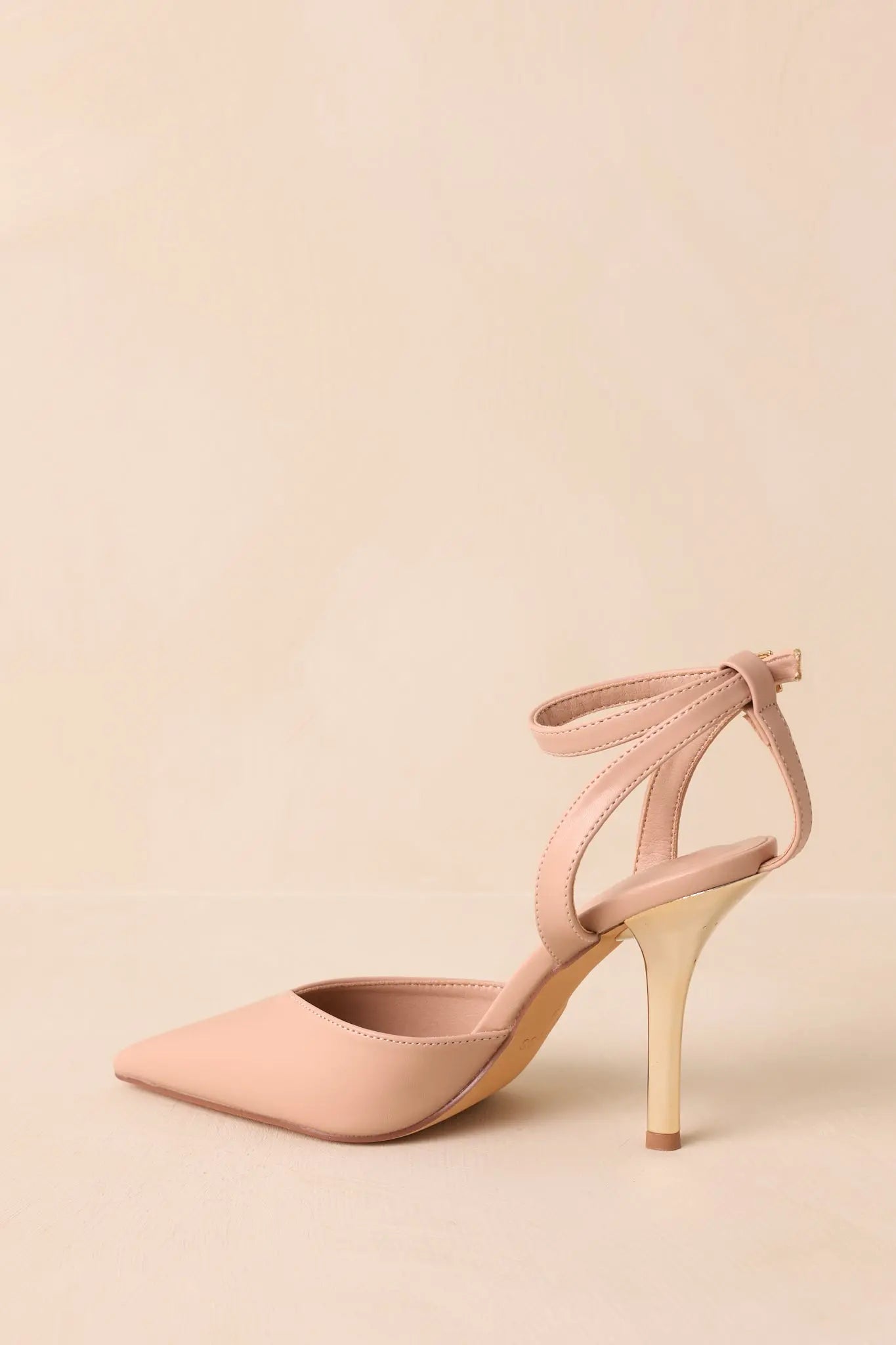 Women's Have It Your Way Beige Faux Leather Pointed Toe Ankle Strap Heels | Heel measures 3.75" 7