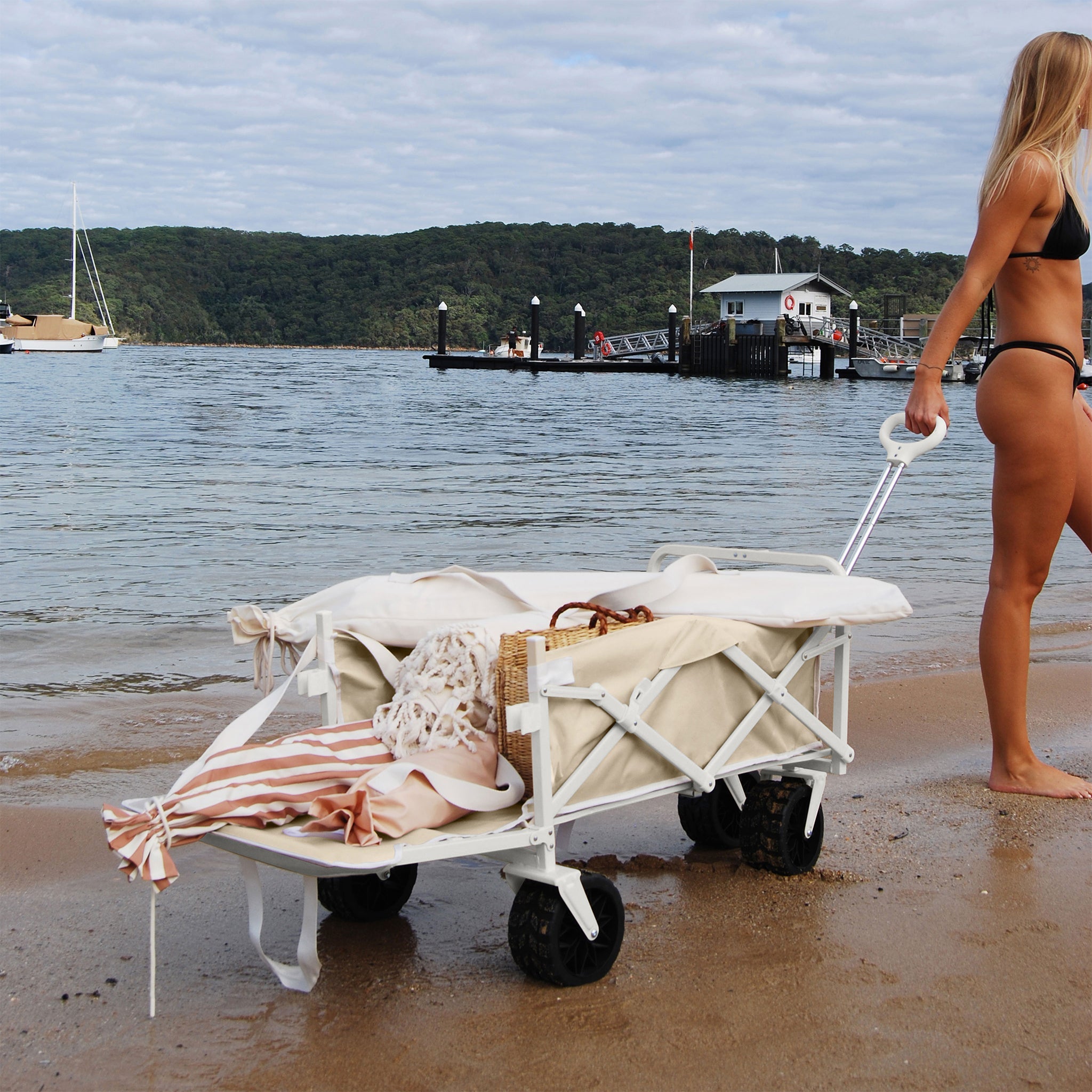 Heavy-Duty Beach Wagon for Sand with Durable PVC Wheels | Convenient Folding Design for Easy Transport