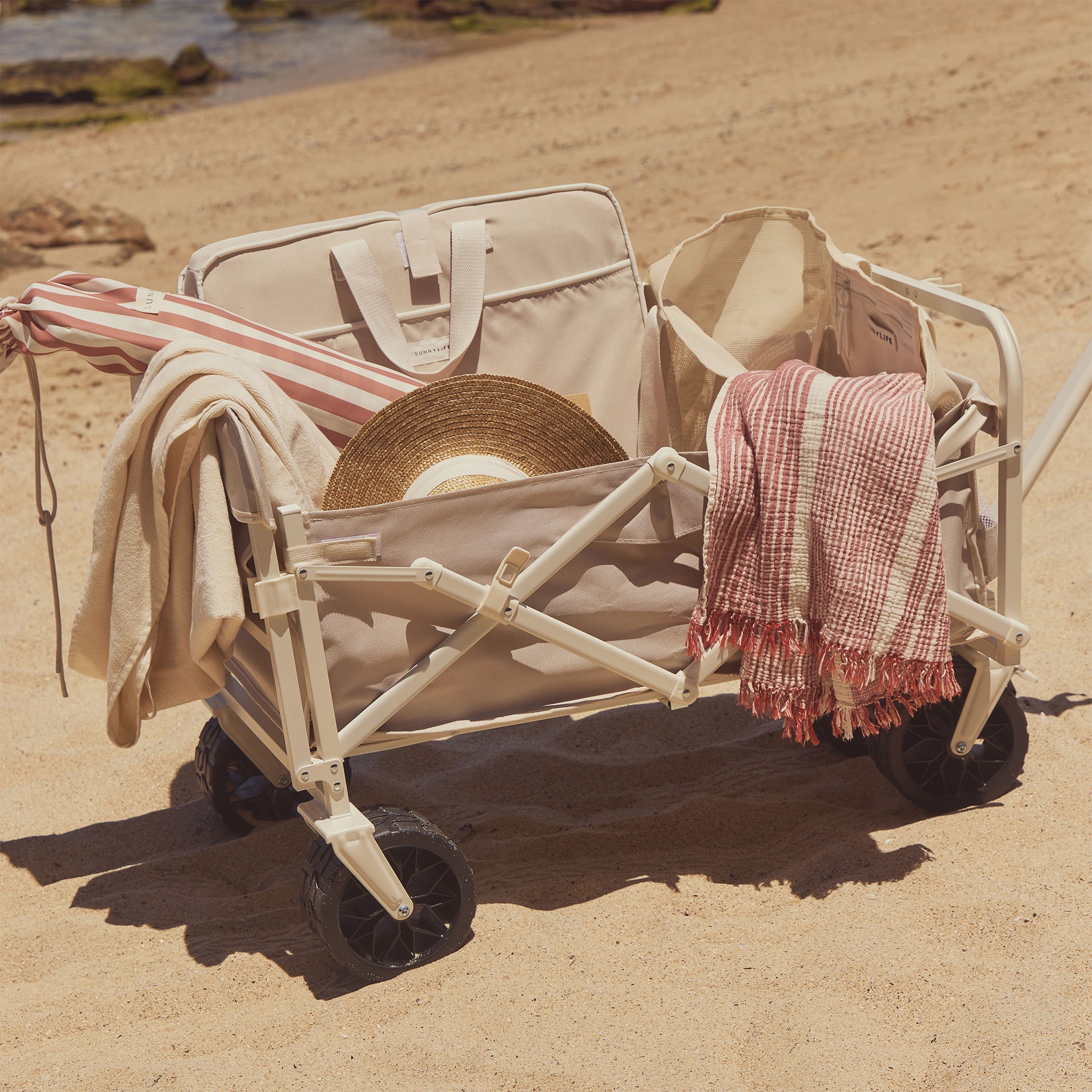 Heavy-Duty Beach Wagon for Sand with Durable PVC Wheels | Convenient Folding Design for Easy Transport