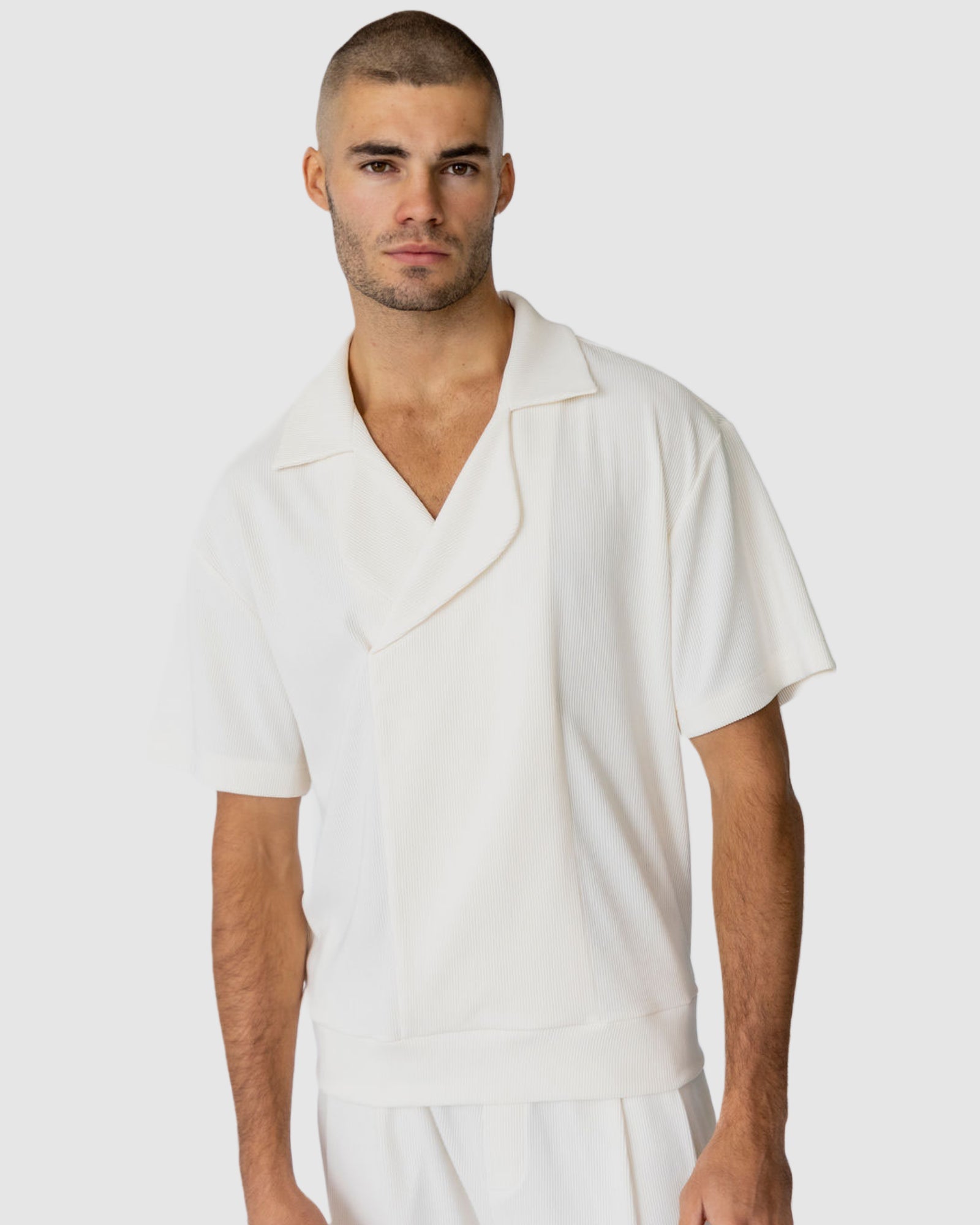 Henrik Collection | Men's Short Sleeve Button Up Shirt with Crossover Detail | Lightweight Casual Style for Effortless Comfort