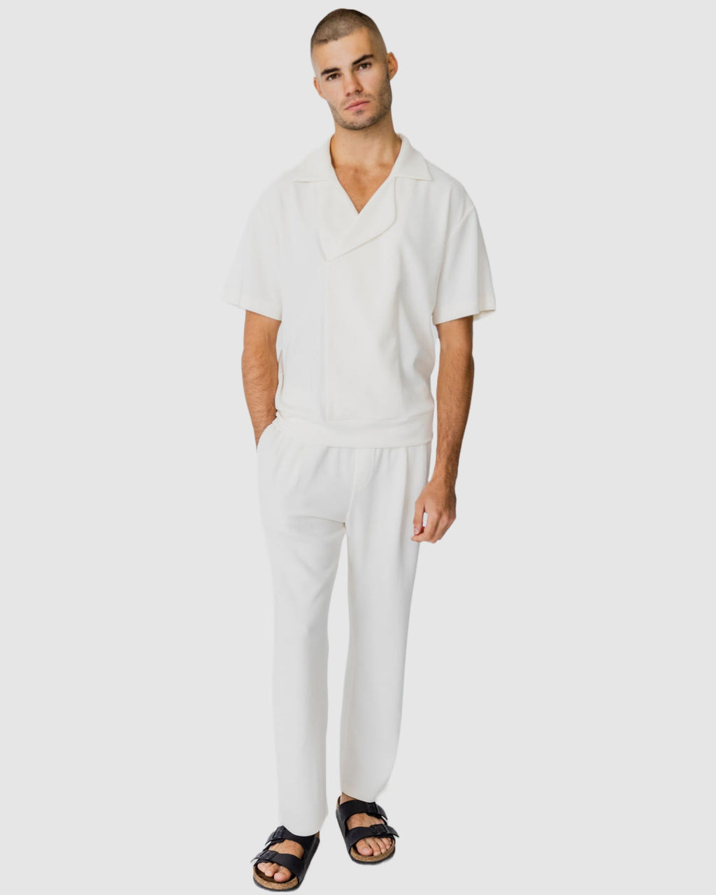 Henrik Collection | Men's Short Sleeve Button Up Shirt with Crossover Detail | Lightweight Casual Style for Effortless Comfort