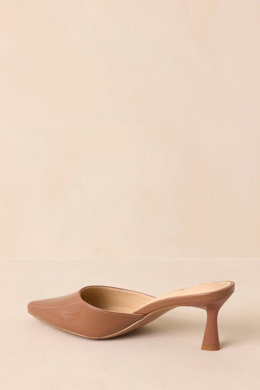 Women's Here We Are Mocha Patent Faux Leather High Heel Mules | Heel measures 2.5" 5