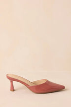 Women's Here We Are Rose Pink Patent Faux Leather High Heel Mules | Heel measures 2.5" 2