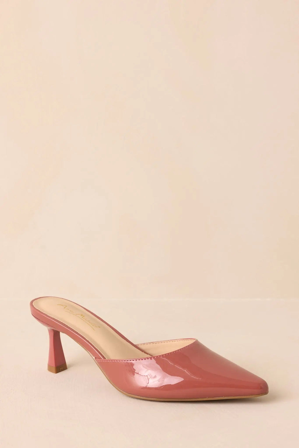 Women's Here We Are Rose Pink Patent Faux Leather High Heel Mules | Heel measures 2.5" 3