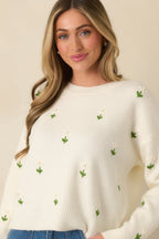 Women's Hidden Joys Ivory Floral Knit Sweater | 74% Acrylic 1
