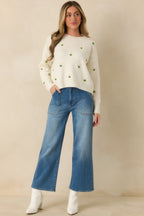 Women's Hidden Joys Ivory Floral Knit Sweater | 74% Acrylic 3