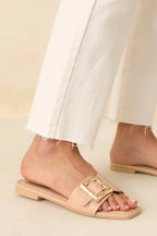 Women's Hidden Treasure Beige Buckle Flat Sandals | All Man Made Materials 0