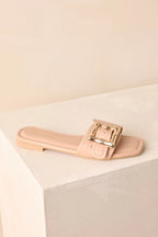 Women's Hidden Treasure Beige Buckle Flat Sandals | All Man Made Materials 2