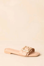 Women's Hidden Treasure Beige Buckle Flat Sandals | All Man Made Materials 6