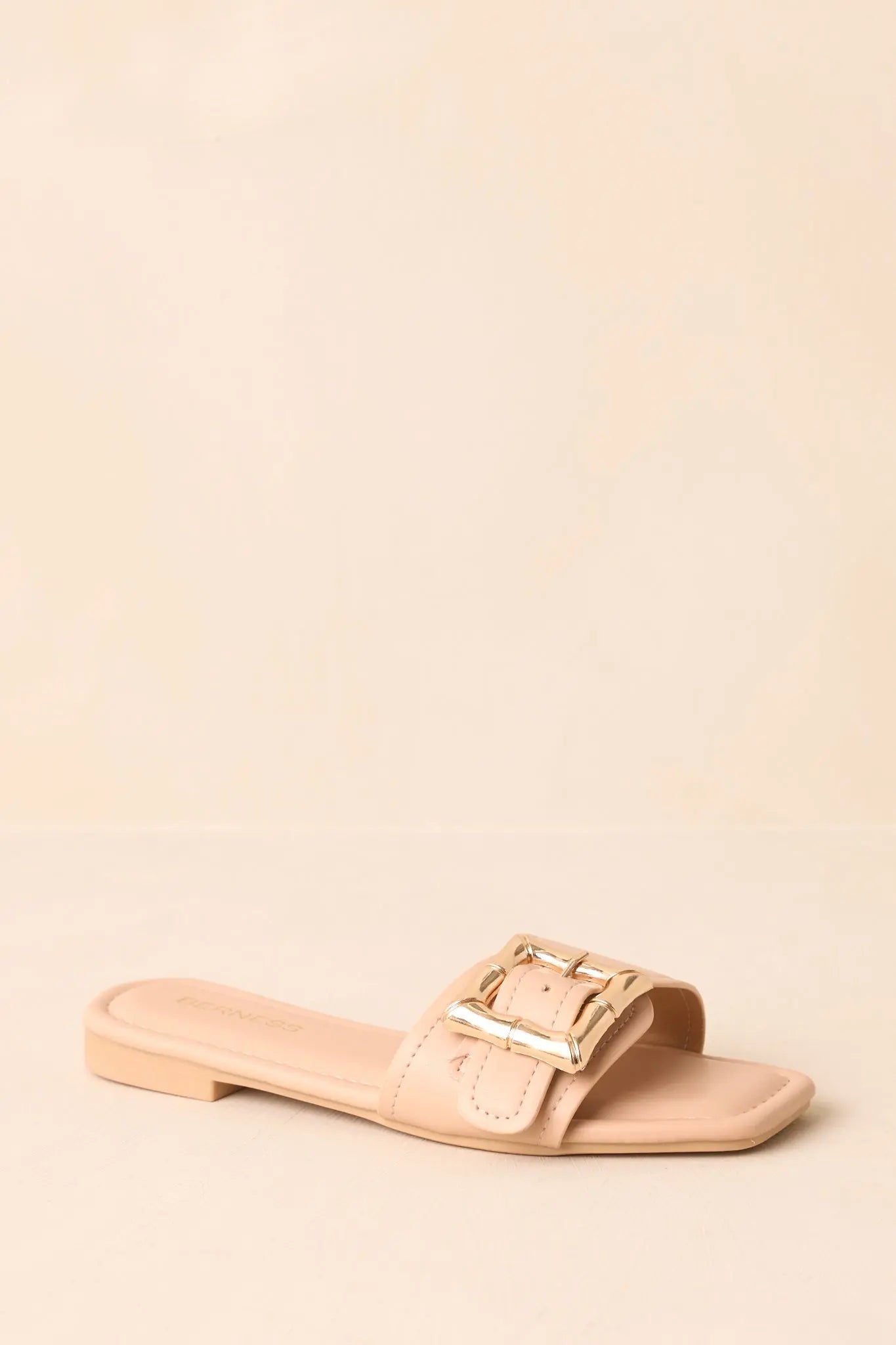 Women's Hidden Treasure Beige Buckle Flat Sandals | All Man Made Materials 6