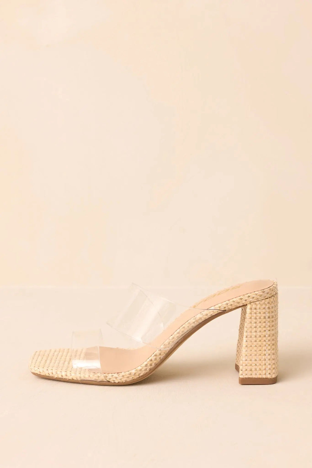 Women's Higher Standards Clear Natural Raffia Block Heels | Heel measures 4.5" 2