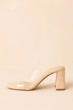 Women's Higher Standards Clear Natural Raffia Block Heels | Heel measures 4.5" 2