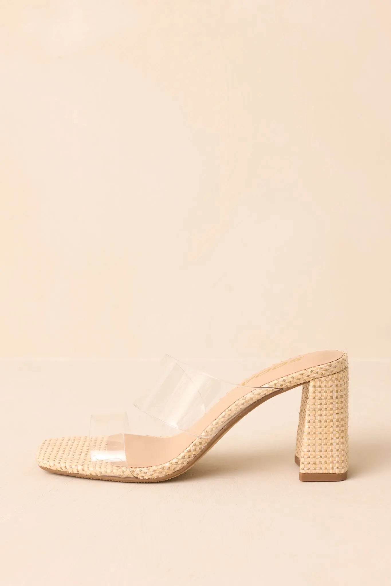 Women's Higher Standards Clear Natural Raffia Block Heels | Heel measures 4.5" 2