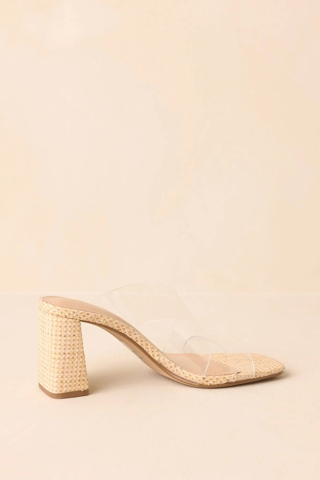 Women's Higher Standards Clear Natural Raffia Block Heels | Heel measures 4.5" 5