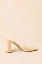 Women's Higher Standards Clear Natural Raffia Block Heels | Heel measures 4.5" 5