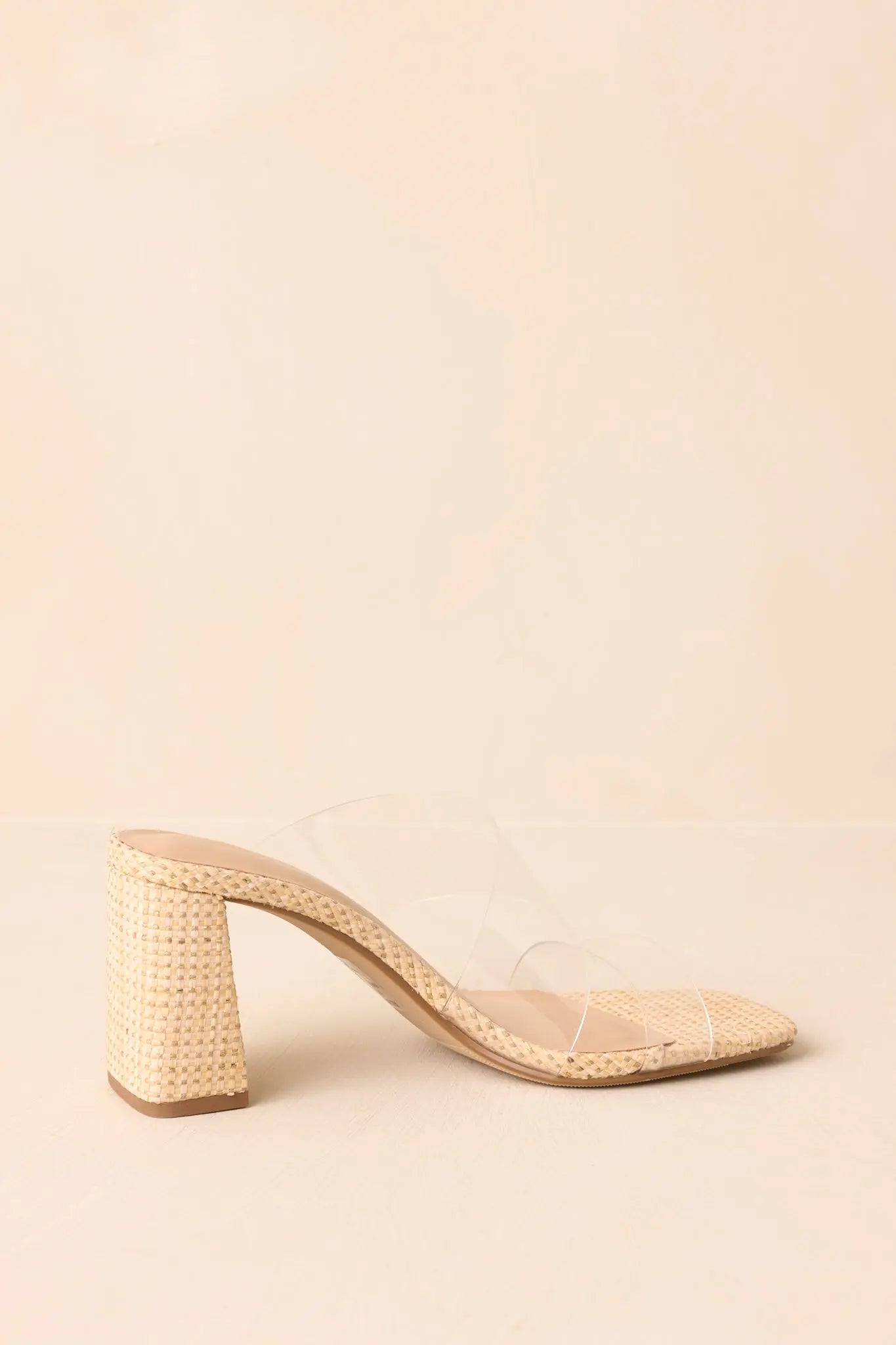 Women's Higher Standards Clear Natural Raffia Block Heels | Heel measures 4.5" 5