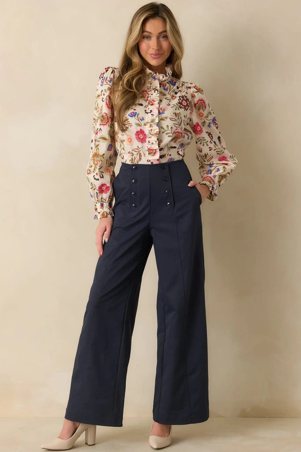Women's Hit The Mark Navy Wide Leg Pants | 100% Polyester 1