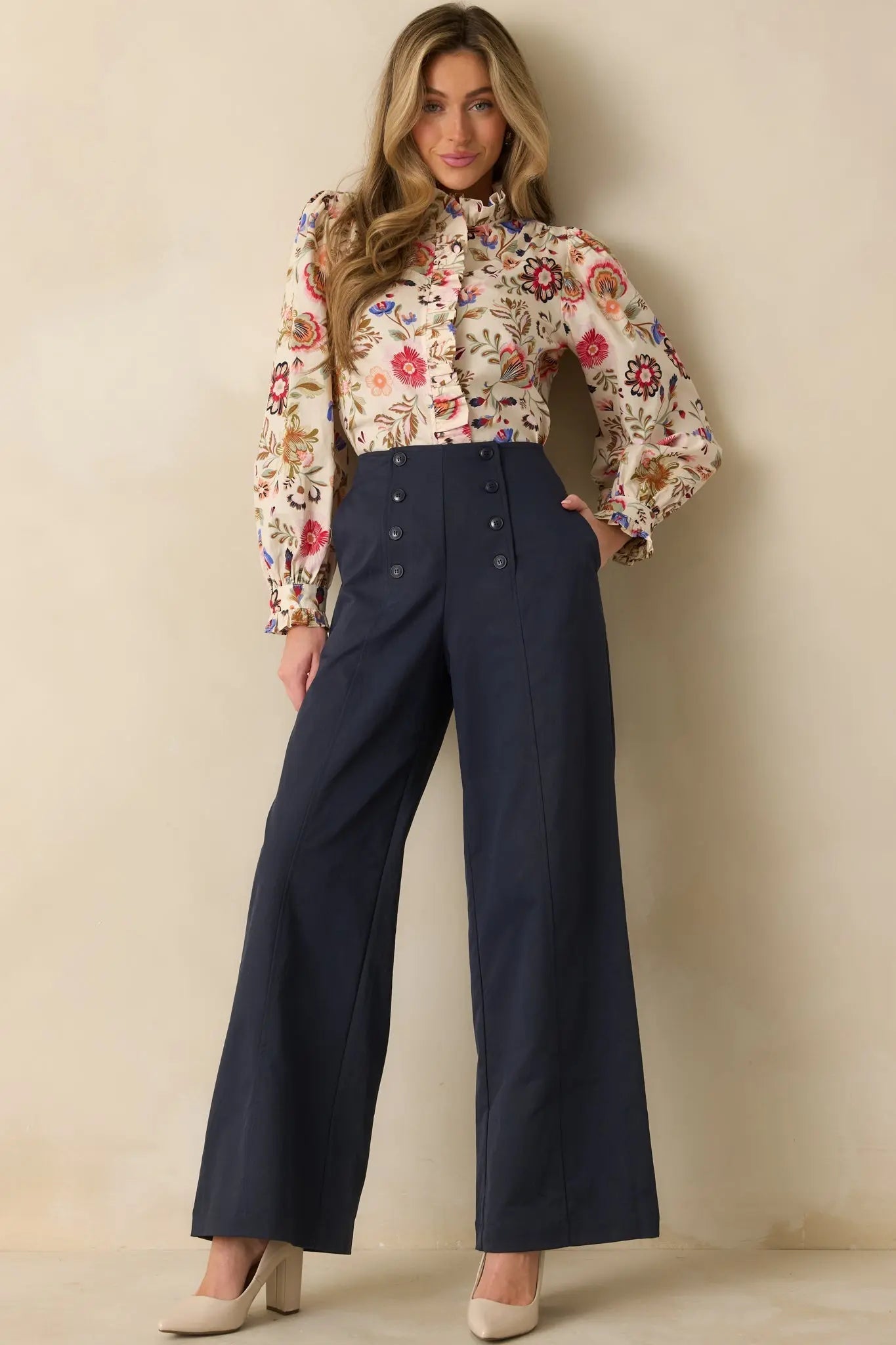 Women's Hit The Mark Navy Wide Leg Pants | 100% Polyester 2