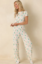 Women's Holiday Morning Ivory Multi Christmas Print Pajama Pants | 94% Polyester & 6% Spandex 2
