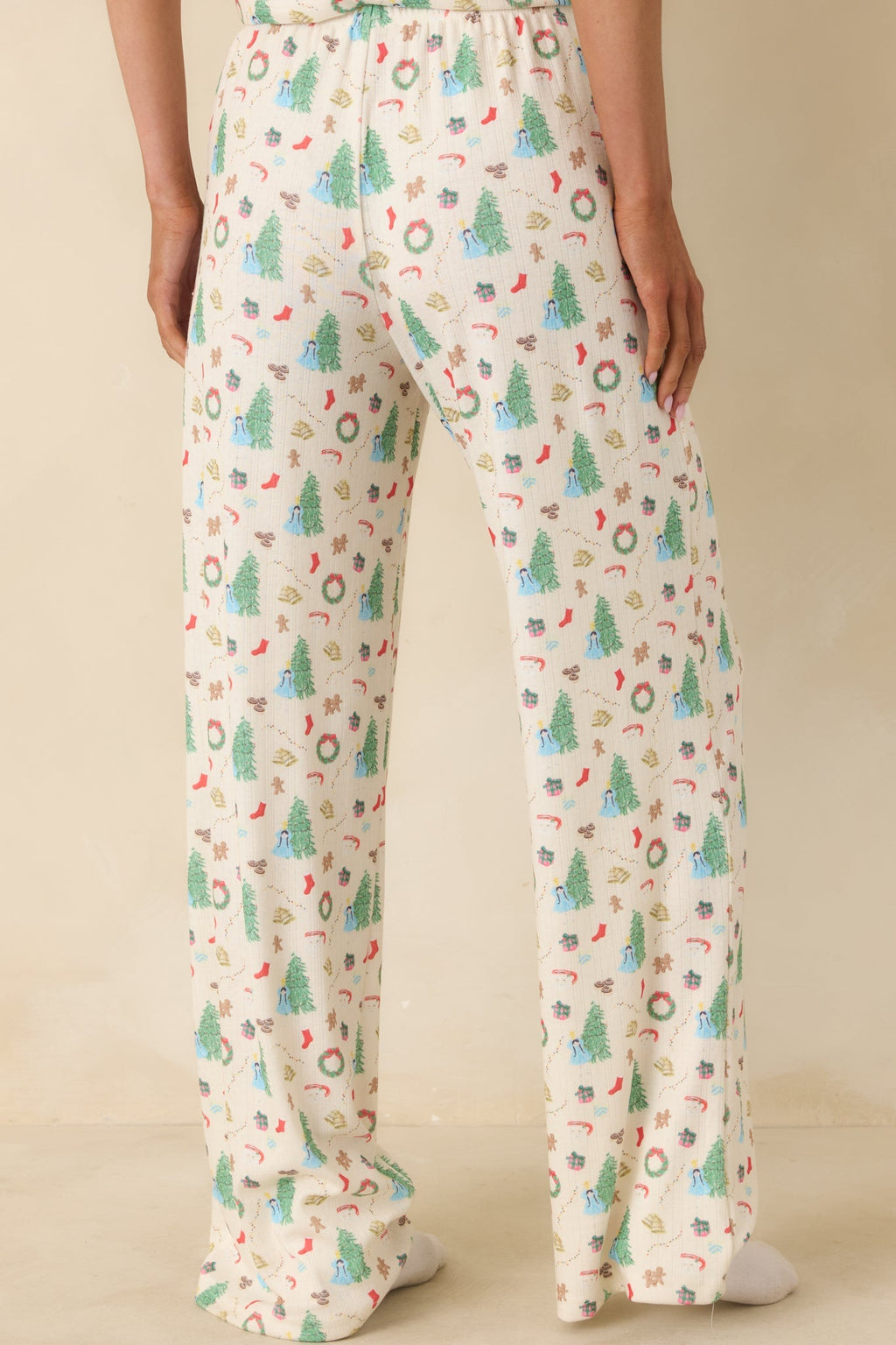 Women's Holiday Morning Ivory Multi Christmas Print Pajama Pants | 94% Polyester & 6% Spandex 5