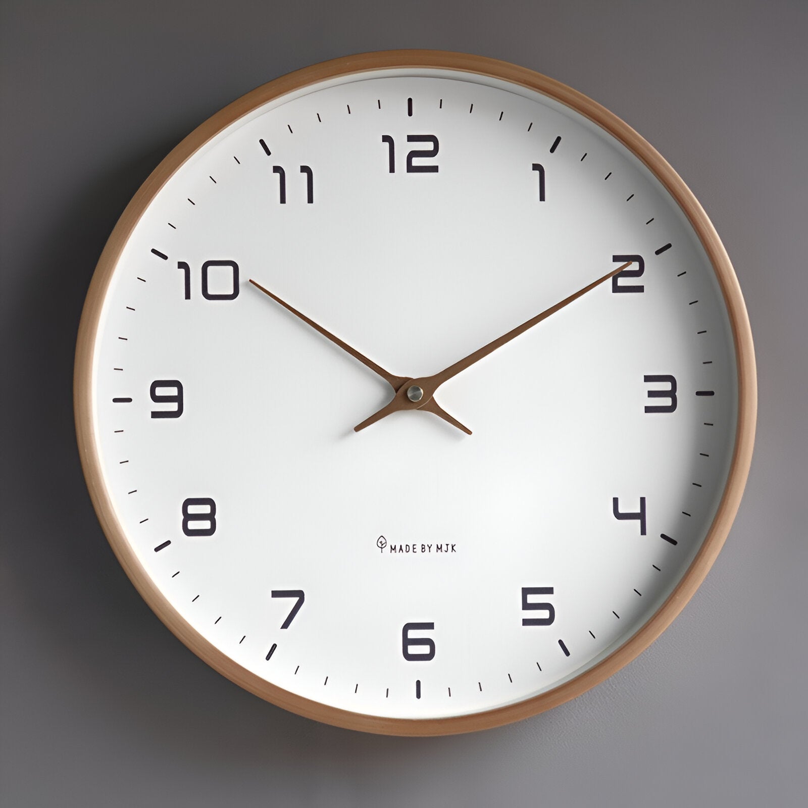 Nordic wall clock brown wood frame