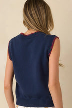 Women's Hooked On You Navy Knit Contrast Stitch Sweater Vest | 60% Cotton & 40% Acrylic 7