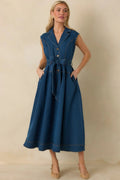 Women's I'm All In Dark Wash Denim Tie-Belt Midi Dress | 50% Cotton 0