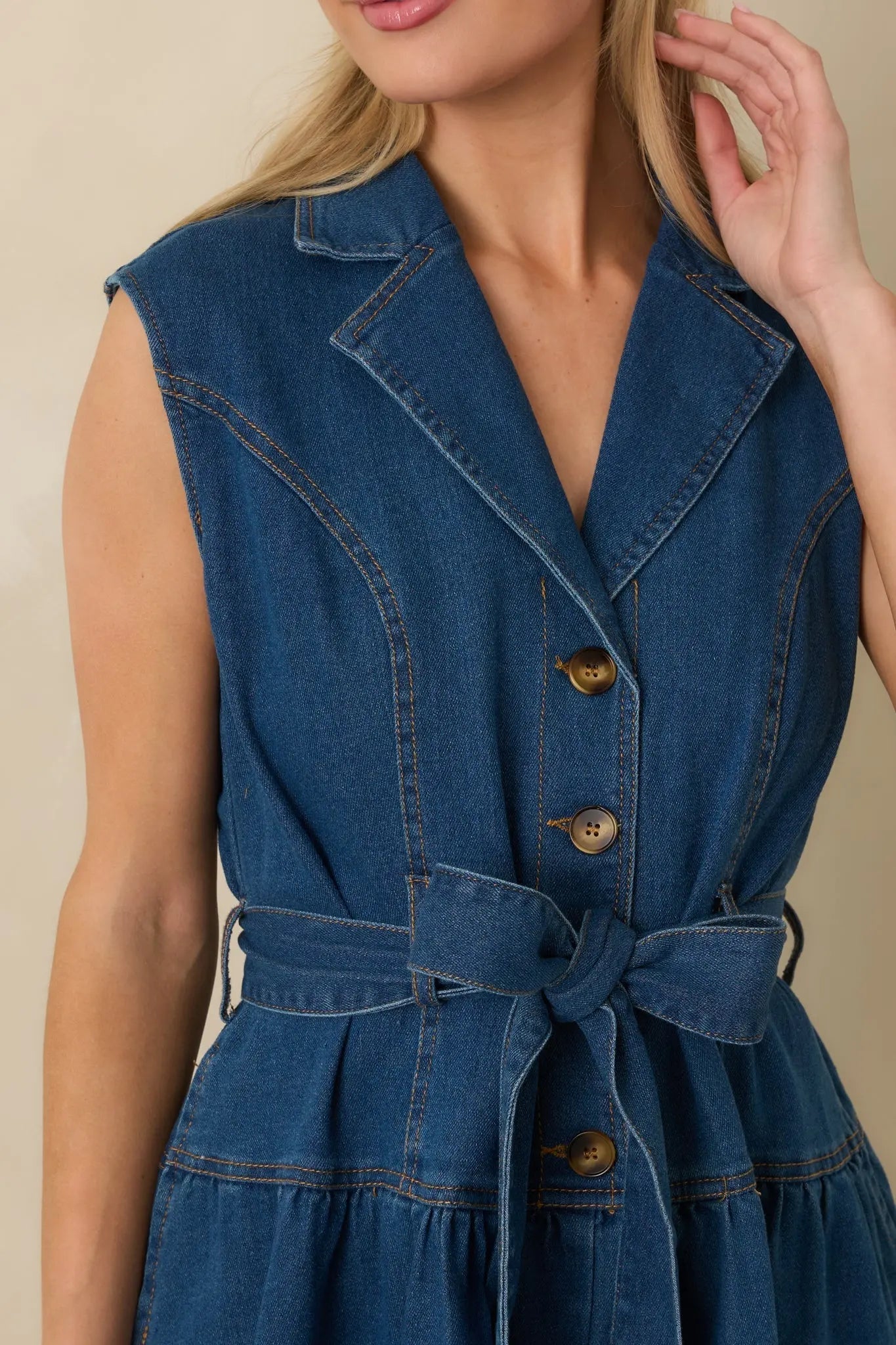 Women's I'm All In Dark Wash Denim Tie-Belt Midi Dress | 50% Cotton 1