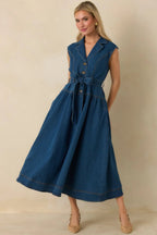 Women's I'm All In Dark Wash Denim Tie-Belt Midi Dress | 50% Cotton 5