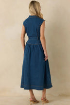 Women's I'm All In Dark Wash Denim Tie-Belt Midi Dress | 50% Cotton 6