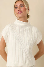 Women's I'm Sure of It Ivory Cable Knit Sleeveless Mock Neck Sweater | 60% Cotton & 40% Acrylic 6