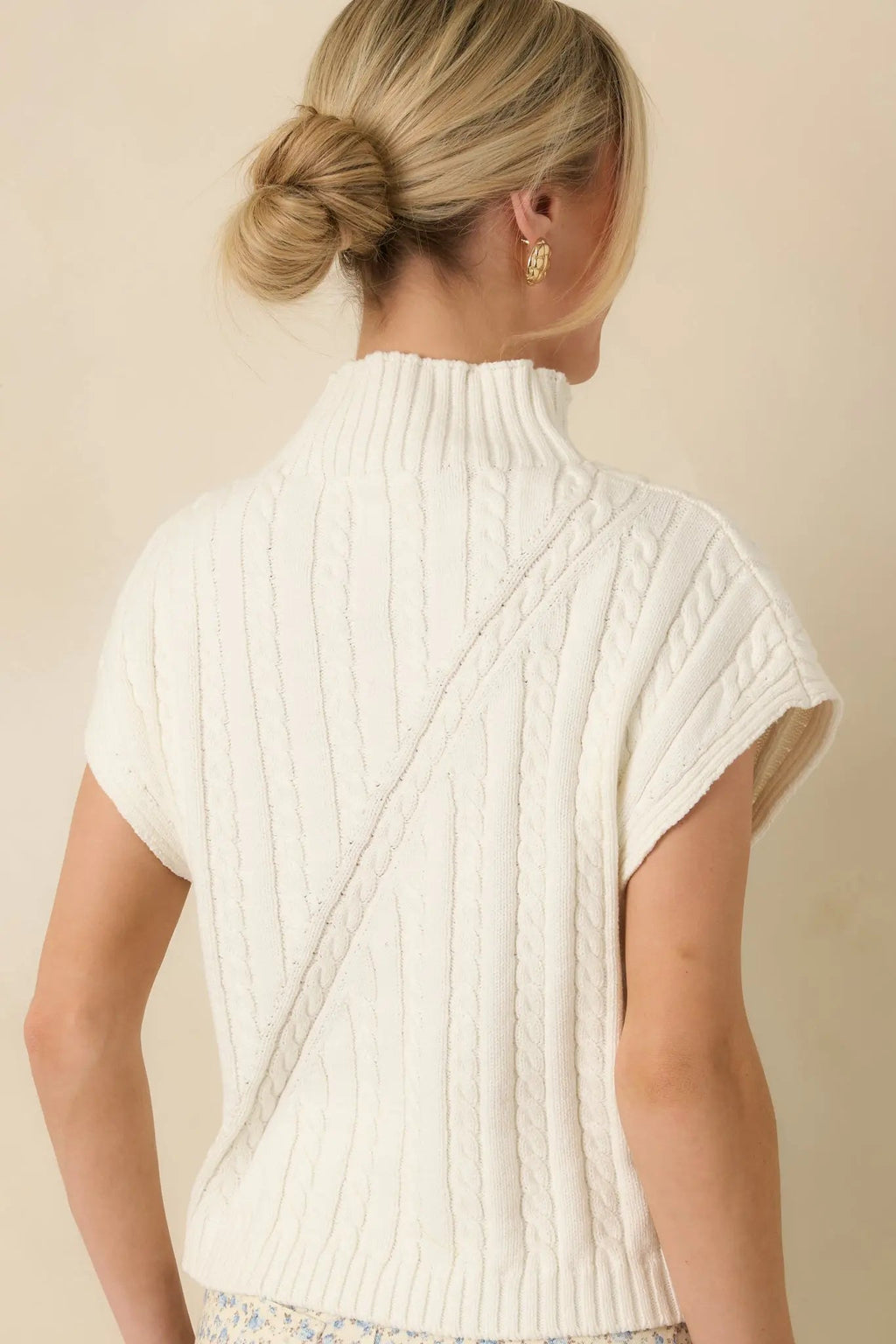 Women's I'm Sure of It Ivory Cable Knit Sleeveless Mock Neck Sweater | 60% Cotton & 40% Acrylic 7