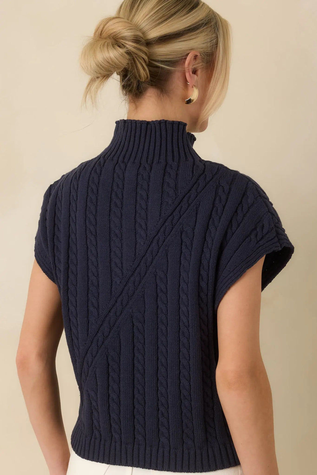 Women's I'm Sure of It Navy Cable Knit Sleeveless Mock Neck Sweater | 60% Cotton & 40% Acrylic 7