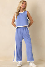Women's In Good Form Periwinkle Stretch Knit Contrast Trim Pants | 55% Rayon 1